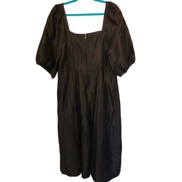 Draper James Women's Black June Dress Puff Sleeve Silk Blend Midi Fit/Flare | 16 - Picture 5 of 11